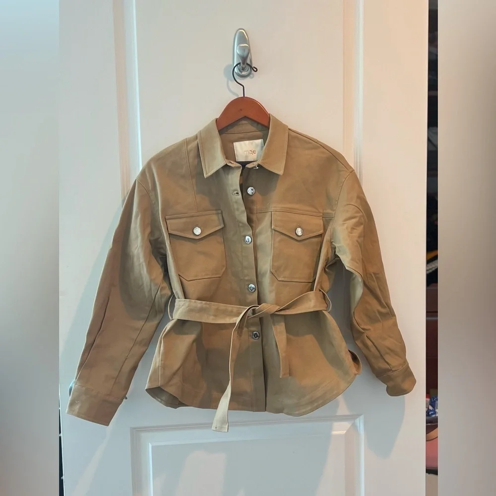 Maje Belted Shirt Jacket in Camel Size US S